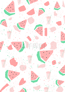 几何抽象水果平铺背景西瓜冰淇淋