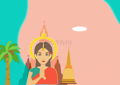 印度旅游卡通女子背景