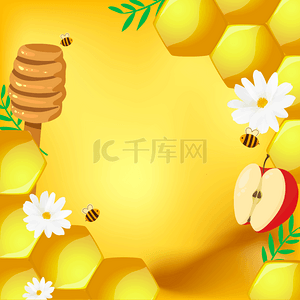 绿色苹果背景图片_黄色蜂蜜可爱卡通色块背景