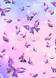 彩色可爱背景背景图片_紫色星光翅膀光效彩色蝴蝶背景