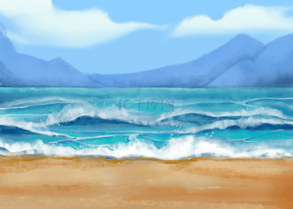 夏日海滩蓝色海水云朵