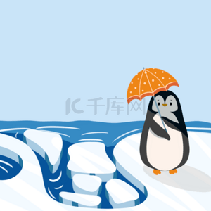 蓝色卡通企鹅背景图片_全球变暖蓝色企鹅背景