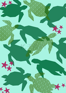 鱼抽象背景图片_海龟小鱼抽象几何动物背景