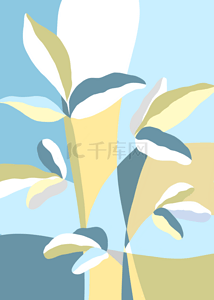 扁平黄色几何背景图片_蓝绿色扁平抽象几何植物创意图形背景