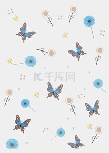 卡通蝴蝶昆虫背景图片_夏季小花和蓝色蝴蝶昆虫