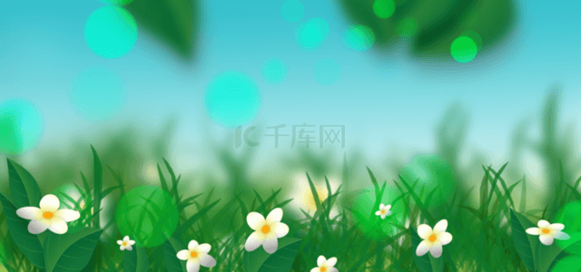 春天桌面背景背景图片_绿色光晕春天光效花卉背景