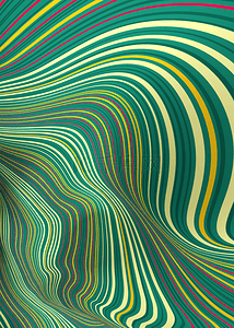 3d立体抽象波浪线条黄绿色背景