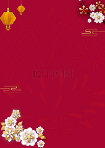 花背景中国风背景图片_红色简约创意中国风花卉背景