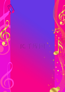 紫色背景音乐背景图片_霓虹色创意金色音符背景