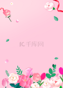 碎花瓣背景图片_渐变粉红色花卉丝带背景