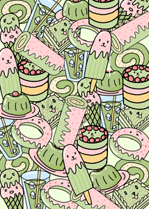 茶甜品背景图片_可爱绿色抹茶甜品堆叠背景