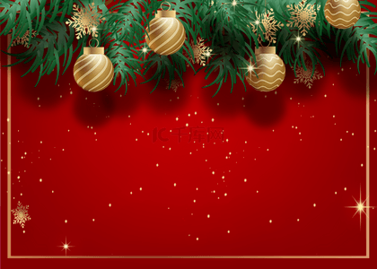 圣诞节铃铛彩球红色背景