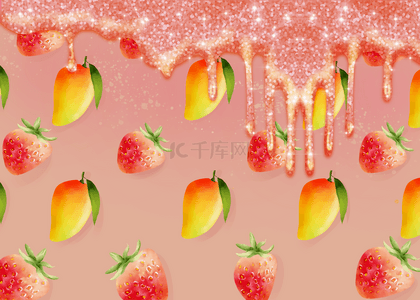 芒果百香果汁背景图片_芒果草莓汁流动水彩水果背景