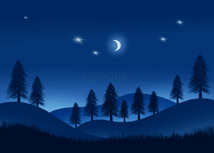 森林月亮背景图片_夜空下的森林背景