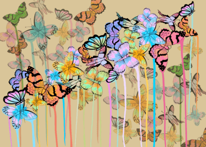 多色水彩颜料涂鸦蝴蝶艺术背景