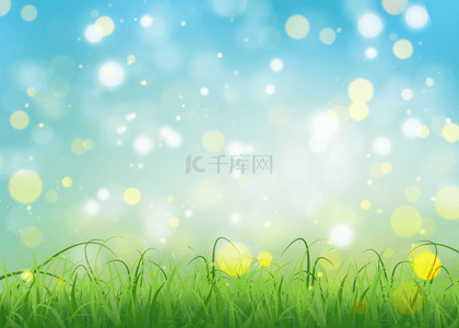 春天桌面背景背景图片_春天光球光效渐变草地背景