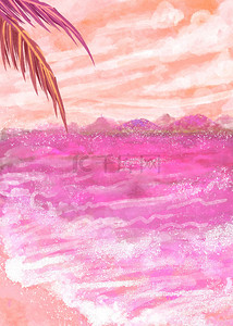 水彩墨迹背景背景图片_夏季海滩水彩墨迹背景