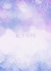 紫色花朵线条婚礼水彩花卉背景