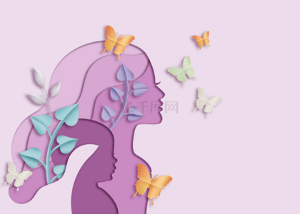 浅紫色气质母亲节花卉剪影背景