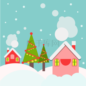 圣诞节卡通房子和圣诞树背景