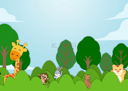 多种丛林可爱卡通动物背景