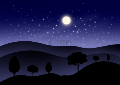 蓝色夜背景背景图片_紫色蓝色森林山夜背景