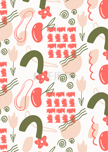 孟菲斯绿色背景图片_粉色绿色抽象植物线条无缝隙背景