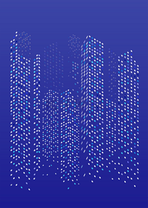 科技城市背景图片_光感颗粒城市背景蓝色几何城市商业背景