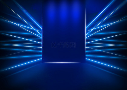 光效发散背景图片_蓝色发散抽象几何霓虹光效