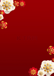花的背景素材背景图片_中国风红色花卉简单干净背景