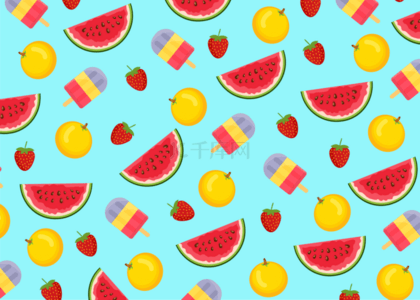 可爱底纹背景背景图片_夏季水果美味冰棒配图