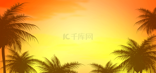 促销黄色背景背景图片_黄色夕阳夏季抽象剪影