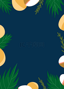 热带植物边框背景图片_深蓝色创意热带植物边框背景