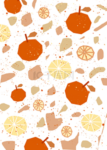 几何抽象水果平铺背景橙子