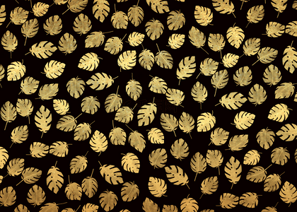 金色的树叶黑底豪华热带图案背景