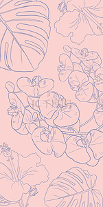 植物线背景图片_粉色淡雅植物线稿手机壁纸
