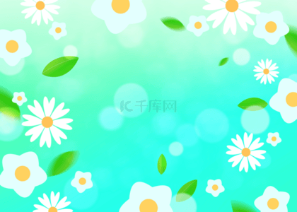 蓝绿植物背景图片_春天花朵蓝绿色背景