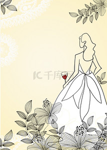 温馨浪漫婚礼背景图片_浅黄色卡通婚礼人物背景