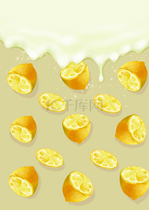 柠檬流动水彩水果背景