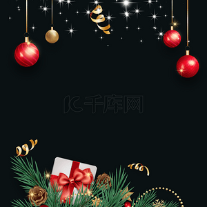 手绘卡通圣诞节背景图片_圣诞节红色彩球和礼物背景框