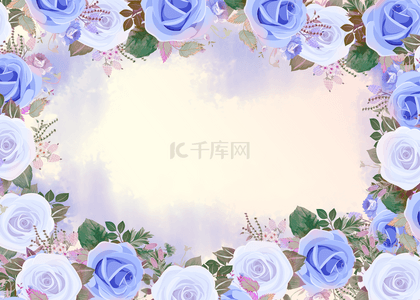 花卉玫瑰背景图片_蓝色花卉渐变水彩晕染