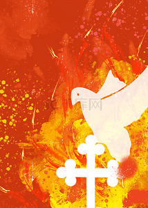 矢量飞鸽背景图片_白鸽十字架焰火五旬节