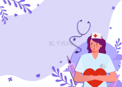 人物医疗背景图片_紫色卡通植物国际护士节人物背景
