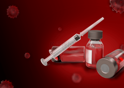 新冠海报背景图片_红色背景新冠病毒疫苗背景