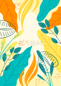 多彩的树叶背景图片_黄色绿色简单热带树叶背景