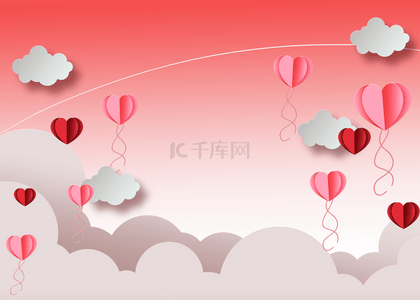 气球520背景图片_剪纸红礼物七夕节背景