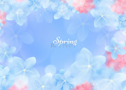 春天桌面背景背景图片_春天蓝色渐变花卉背景