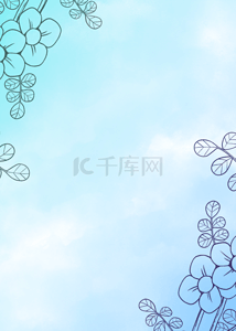 蓝色花卉水彩背景图片_蓝色创意水彩晕染纸条花卉背景
