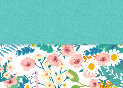 青色清爽彩色花卉卡片背景