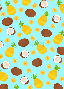 夏季水果手绘背景图片_夏季水果叶子菠萝插图